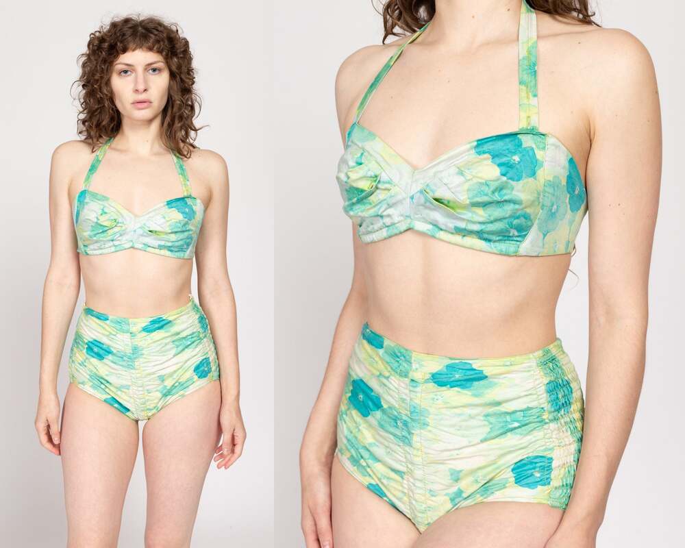 1950s Cole Of California Floral Bikini Swimsuit - Sm-Med
